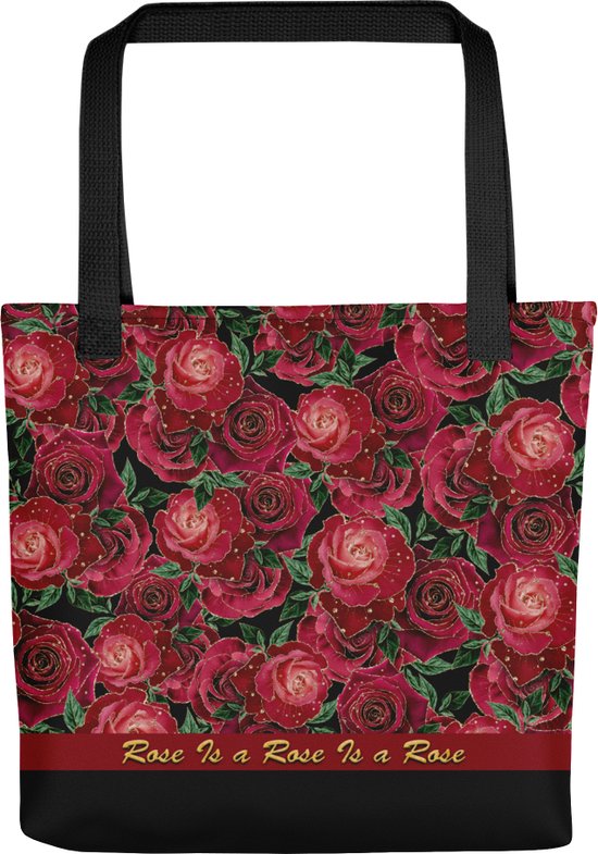 Tote Bag - Tas - Bloemen Rozen Print - Zwart Rood - Maat 38 x 38 cm