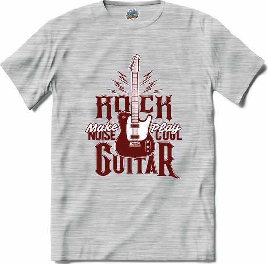 Rock Make Noise Play Cool Guitar | Muziek - Gitaar - Hobby - T-Shirt - Unisex - Donker Grijs - Gemêleerd - Maat S