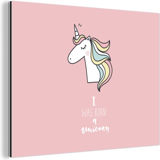 Décoration murale Métal - Peinture Aluminium Industriel - Unicorn - Citations - Rose - Je suis née licorne - Filles - Enfant - 120x90 cm - Dibond - Photo sur aluminium - Décoration murale industrielle - Pour le salon/chambre