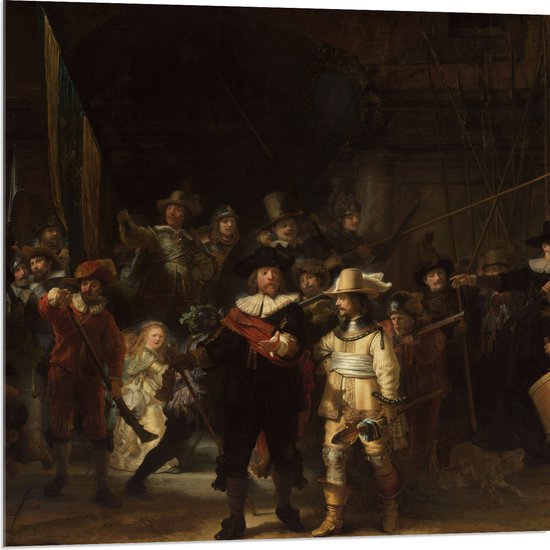 Acrylglas - De Nachtwacht, Rembrandt van Rijn, 1642 - Oude Meesters - 80x80 cm Foto op Acrylglas (Met Ophangsysteem)