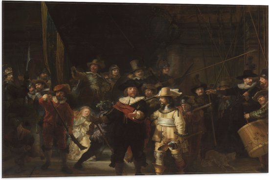 Vlag - De Nachtwacht, Rembrandt van Rijn, 1642 - Oude Meesters - 75x50 cm Foto op Polyester Vlag