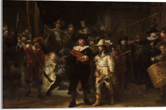 Acrylglas - De Nachtwacht, Rembrandt van Rijn, 1642 - Oude Meesters - 60x40 cm Foto op Acrylglas (Wanddecoratie op Acrylaat)