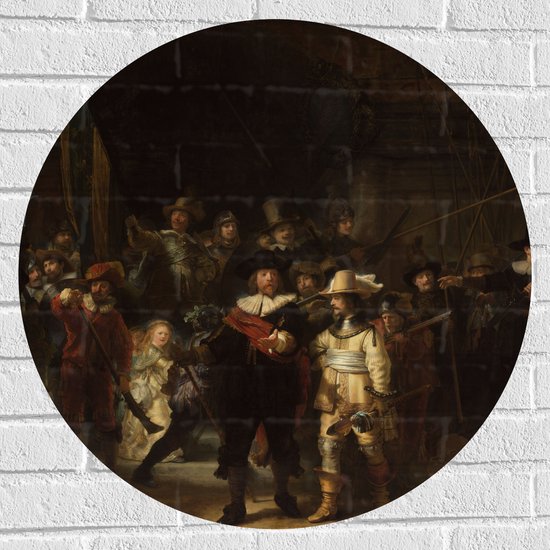 Muursticker Cirkel - De Nachtwacht, Rembrandt van Rijn, 1642 - Oude Meesters - 70x70 cm Foto op Muursticker