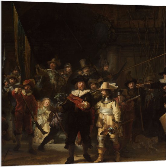 Acrylglas - De Nachtwacht, Rembrandt van Rijn, 1642 - Oude Meesters - 100x100 cm Foto op Acrylglas (Met Ophangsysteem)