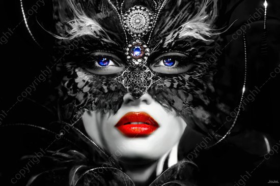 JJ-Art (Toile) 120x80 | Visage de femme avec masque vénitien en noir et  blanc avec... | bol