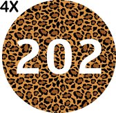 Containerstickers Huisnummer "202" - 25x25cm - Panter Print Cirkel met Wit Nummer- Set van 4 dezelfde Vinyl Stickers - Klikostickers