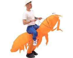KIMU® Opblaas Kostuum Garnaal Sushi - Opblaasbaar Pak - Garnalenpak Mascotte Opblaaspak - Opblaasbare Shrimp Gamba Dames Heren Halloween