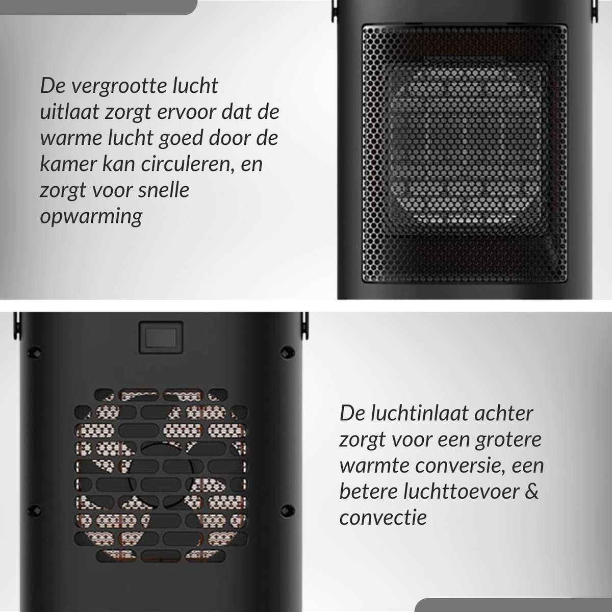 Elektrische Kachel - Keramische Verwarming - Energiezuinige Heater - Ventilatorkachel met Thermostaat - Terrasverwarmer - 750/1500W - Zwart – foto 8
