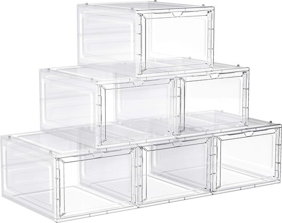 SONGMICS LSP806WH01 Schoenendozen, 6 stuks, stapelbaar en netbaar, met magnetische deur, transparant, tot maat 46, wolkenwit SONGMICS LSP806WH01 Schoenendozen, 6 stuks, stapelbaar en netbaar, met magnetische deur, transparant, tot maat 46, wolkenwit