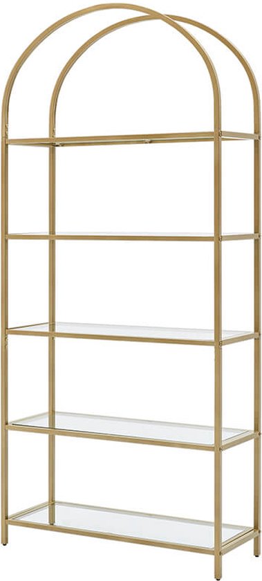 VASAGLE Plank met 4 planken, set van 2, badkamerplank, gehard glas, eenvoudige montage, voor badkamer, woonkamer, keuken, kantoor, goudkleurig LGT028A01