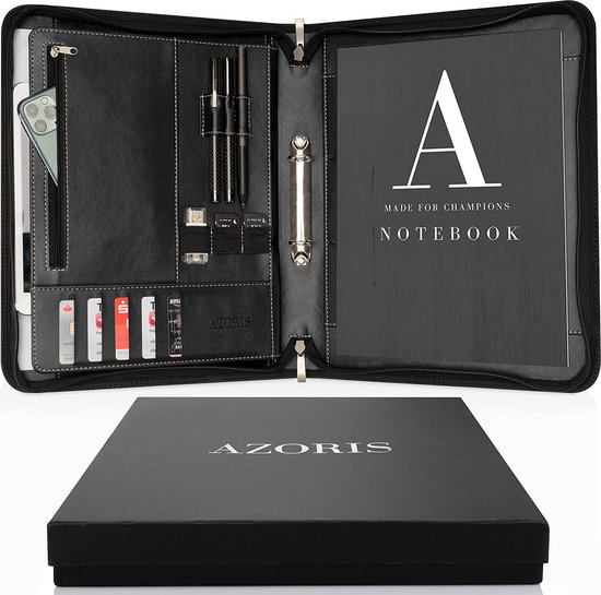 AZORIS Premium Schreibmappe A4 | Mit Reißverschluss & 13 Zoll Tablet Fach | Kunstleder