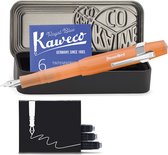 Kaweco - 1 Vulpen - FROSTED SPORT - Fountain Pen - MANDARIN - CLIP CHROME - ZWART BLIKJE - Extra Breed - Extra doosje vullingen