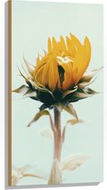 WallClassics - Hout - Openslaande Gele Bloem - 50x100 cm - 9 mm dik - Foto op Hout (Met Ophangsysteem)