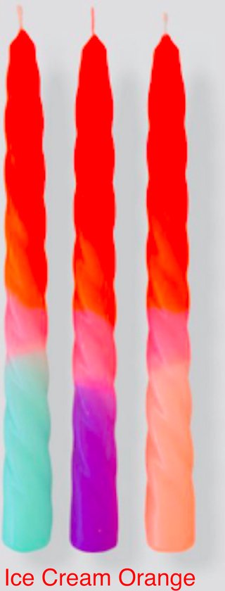 Pink Stories - Dip Dyed Twisted Tapered Candles - Set of 3 - Handmade Neon Colourful Candle Sticks