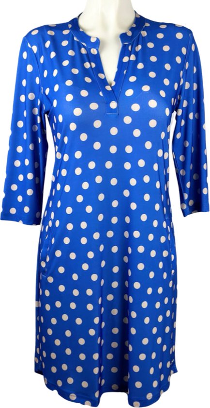 Angelle Milan - Vêtements de voyage pour femme - Robe Blauw/crème - Respirant - Infroissable - Durable - Taille L - en 5 tailles !