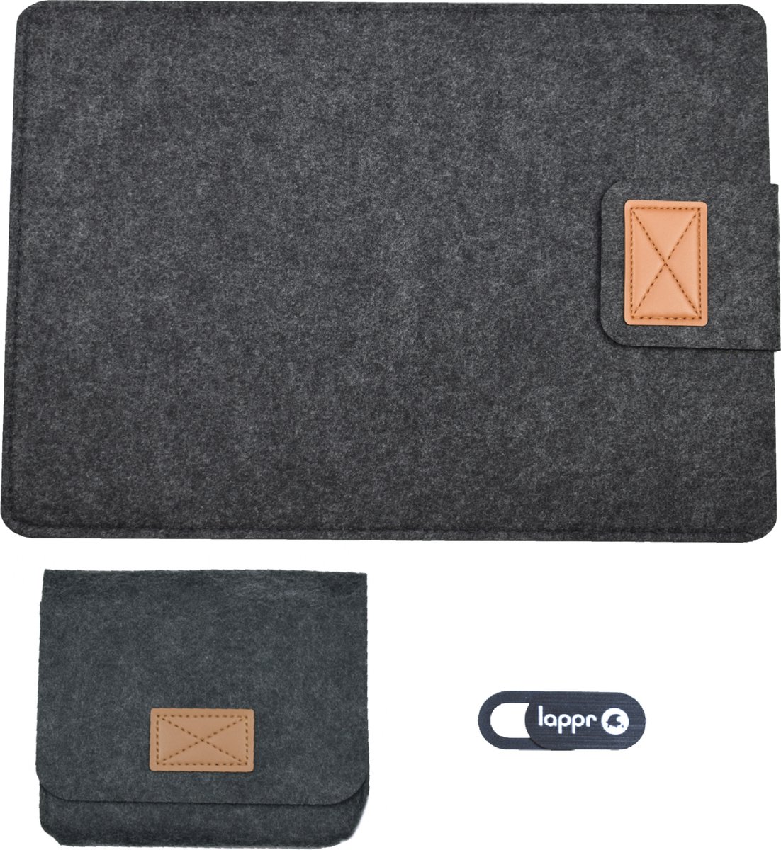 LAPPR - Scripta - Laptoptas - Laptophoes - Laptop Sleeve - Vilt - Laptophoes 12 inch - Zwart + Gratis Webcam Cover