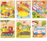 Mivida - Block Puzzle - 9 Blocs - Jouets Éducatif - Véhicules - Voiture - Bateau - Avion - Bus - Train - Camion - Dépanneuse - Cube Puzzle - Puzzle en bois