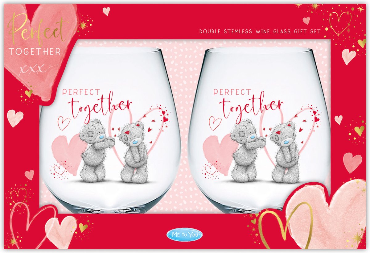Me to You Set van 2 stemless glazen Perfect together