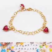 Jeannette-Creatief® - Jasseron - Hartjes Pink - Bedelarmband - Damesarmband - Roze hartjes - Gouden RVS armband - Armband Dames - Jasseron armband - Bedel hart - Bedels - Valentijn - Cadeau