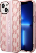 Karl Lagerfeld Monogram Vertical Stripe Back Case geschikt voor Apple iPhone 14 Plus (6.7") - Roze