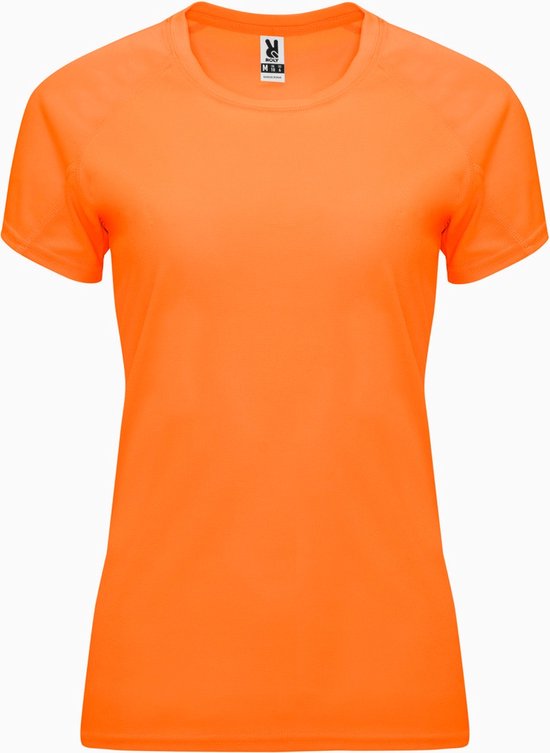 Fluorescent Oranje dames sportshirt korte mouwen Bahrain merk Roly maat M
