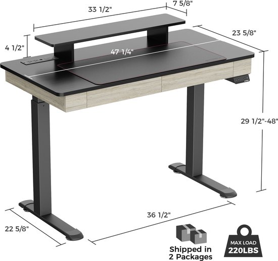 Eureka Ergonomic I47 TwoDrawer Electric Standing Desk Grijs