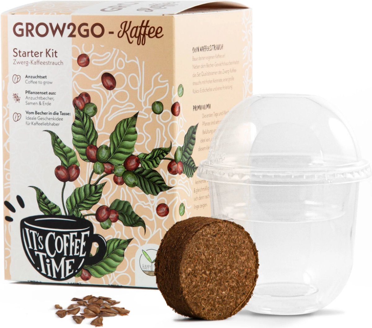 Happy Seed GROW2GO kweekset koffieplant (inclusief mini-kas) - coffea arabica nana - dwerg arabica