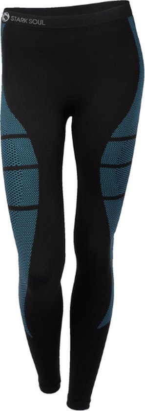 Thermo sportlegging - Seamless - Quick Dry - Zwart-Turquoise