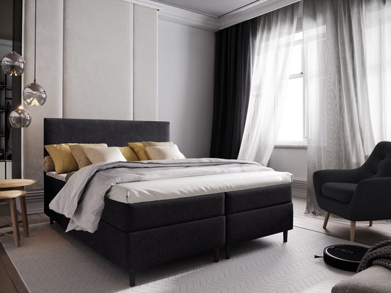 Boxspring met Opbergruimte Milou - 180x200 cm - Bonellvering - Stof Zwart