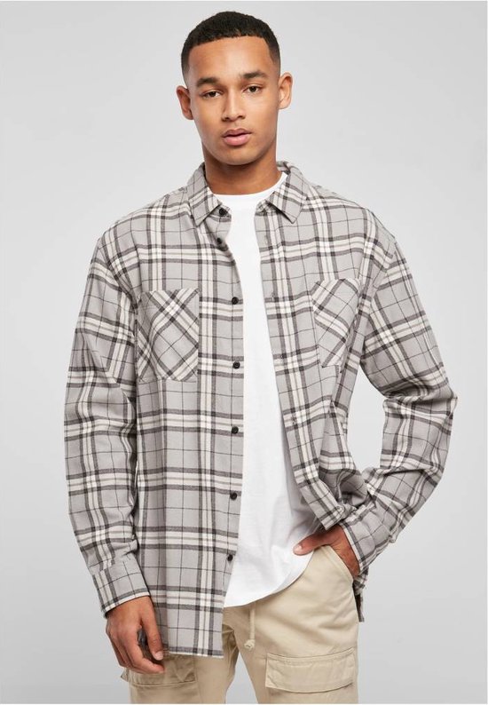 Urban Classics - Long Oversized Check Overhemd - S - Grijs/Zwart