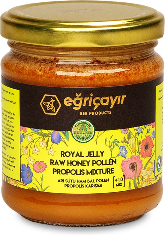 Foto: Naturalem egricayir eu rauwe honingmix met rojal jelly stuifmeel en propolis 240gr combinatie van drie krachtige natuurproducten boordevol vitaminen b en c mineralen eiwitten en antioxidanten extra energie weerstand en vitaminen