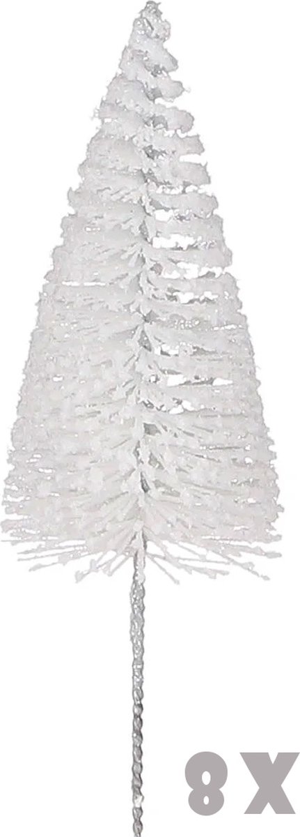Witte Glitter Decoratiebomen 22 cm - 8 stuks - House of Seasons