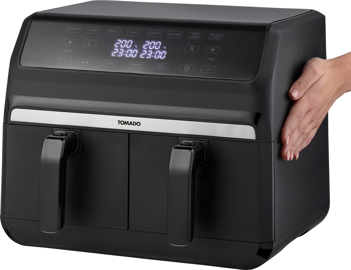 Tomado TAF8001B - Dubbele airfryer - 2 x 4 liter inhoud - XXL - 1700 watt - Tiptoetsbediening - 8 automatische programma's - Zwart — afbeelding 6