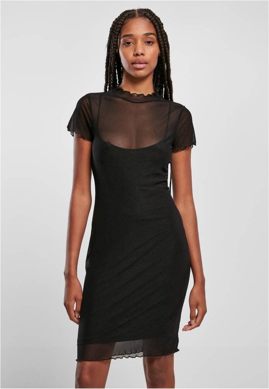 Urban Classics - Mesh Double Layer Korte jurk - M - Zwart
