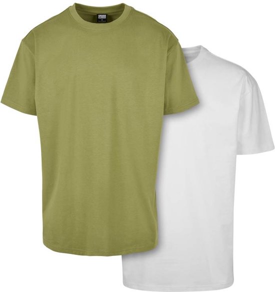 Urban Classics - Heavy Oversized 2-Pack Heren T-shirt - 5XL - Groen/Wit