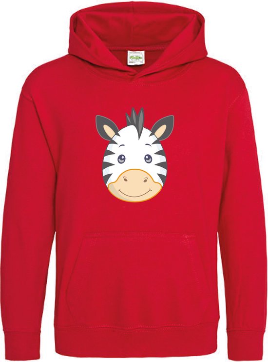 Pixeline Hoodie Zebra Face rood 9-11 jaar - Pixeline - Trui - Stoer - Dier - Kinderkleding - Hoodie - Dierenprint - Animal - Kleding