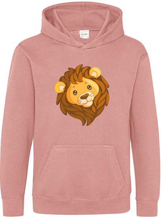 Pixeline Hoodie Leeuw Face roze 3-4 jaar - Pixeline - Trui - Stoer - Dier - Kinderkleding - Hoodie - Dierenprint - Animal - Kleding