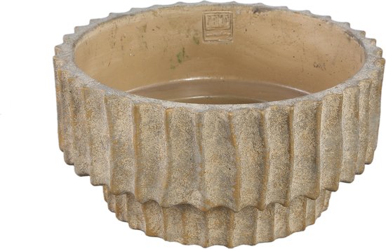 PTMD Mitty Brown cement pot wavy ribs round bowl low L