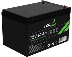 EcoLine - AGM 12V 14AH - 14000mAh VRLA Batterij - 151 x 98x 94(98) - Deep Cycle Accu.