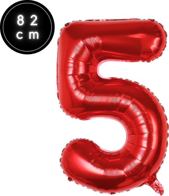 Cijfer Ballonnen - Nummer 5 - Rood - 82 cm - Helium Ballon - Fienosa