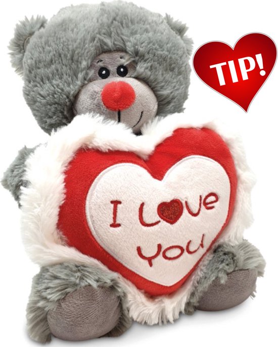 Teddybeer Snoezel (Grijs) Hart "I Love You" cm cadeautje voor | bol.com