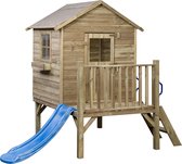 Houten speelhuisje met glijbaan en trap Camilla (SwingKing) | Kinderhuisje voor Buiten in de Tuin | Voor Kinderen vanaf 3 Jaar | FSC Hout - Glijbaan Blauw