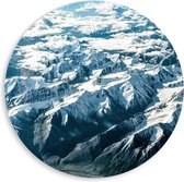 PVC Schuimplaat Muurcirkel - Berglandschap met Sneeuw vanaf Boven - 80x80 cm Foto op Muurcirkel (met ophangsysteem)