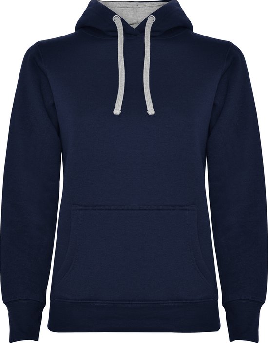 Sweat à capuche femme bleu foncé avec capuche intérieure et cordon gris Marque urbaine Roly taille XXL
