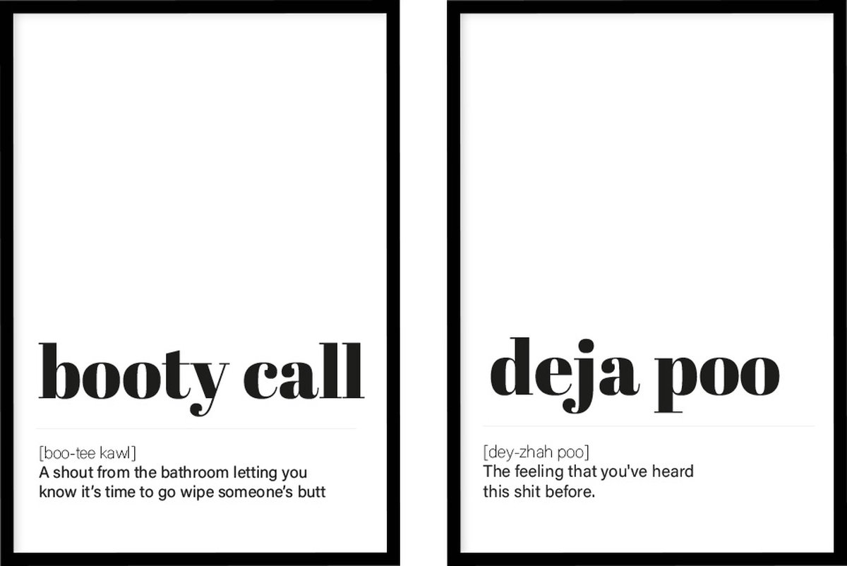Poster Booty Call en Deja Poo - WC Posters - Exclusief lijsten - 21x30 cm - A4 - WALLLL