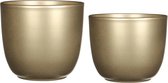 Mica - Plantenpot/bloempot - 4x stuks - keramiek - goud - D12/17 cm