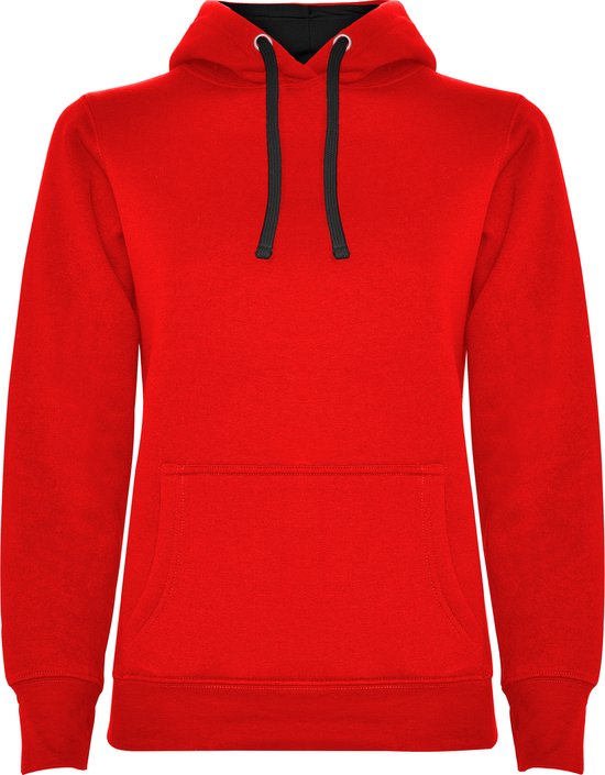 Rode dames Hoodie met Zwarte binnenzijde capuchon en koord Urban merk Roly maat XXL