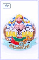 6x Wanddecoratie Tiroler vrouw met bierpullen 44x44 cm - Oktoberfest bierfeest festival thema feest party