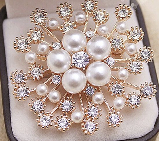 N3 Collecties Broche Flocon de Neige Perle Fraîche Incrustation de Luxe Strass Broche Couleur Or