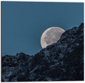 WallClassics - Dibond - Heldere Maan achter Rots - 50x50 cm Foto op Aluminium (Met Ophangsysteem)